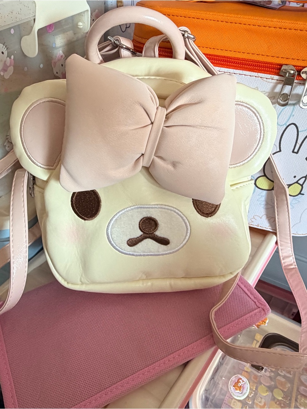 Cute Cream & Pink Bear Crossbody Bag for Kids